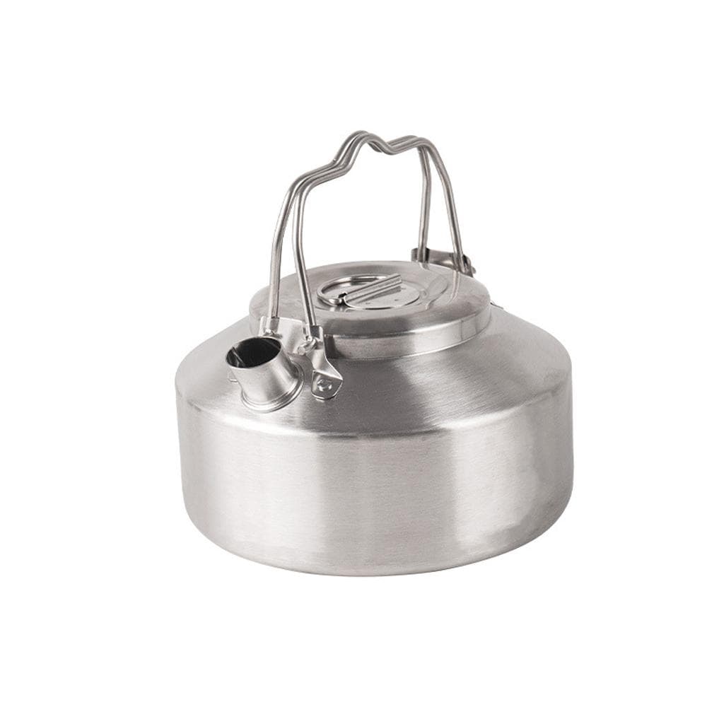 Outdoor Stainless Steel Kettle Locking Handle Camping Hung Pot Portable Coffee Pot Picnic Cooker 1L silver