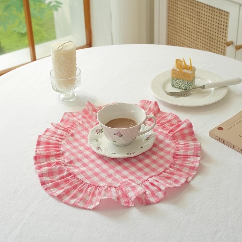 1pc Round Table Mat | Polyester, Solid Color, Ideal for Valentine'S Day, Birthday Parties, Outdoor Weddings, and Garden Tea Time Decorations