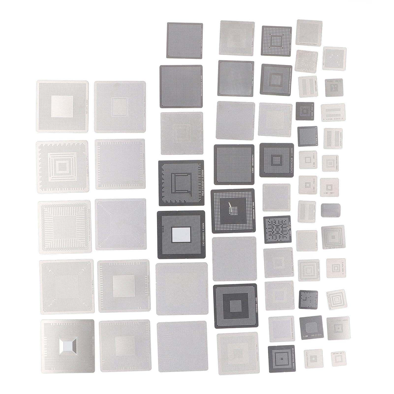 60 Pcs BGA Reballing Stencils 304 Stainless Steel Universal Rework Net Template Kit for Computer