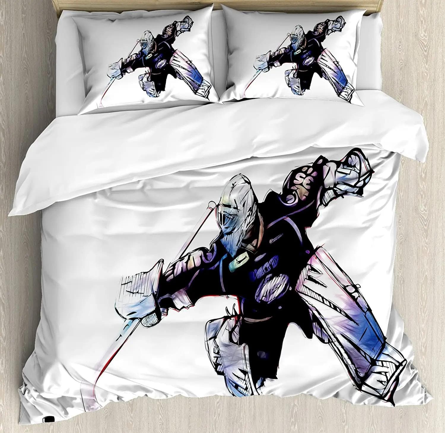 Hockey Bedding Set For Bedroom Bed Home Retro Halftone Style Backdrop with Player Figure Duvet Cover Quilt Cover And Pillowcase 150x200cm 3pcs