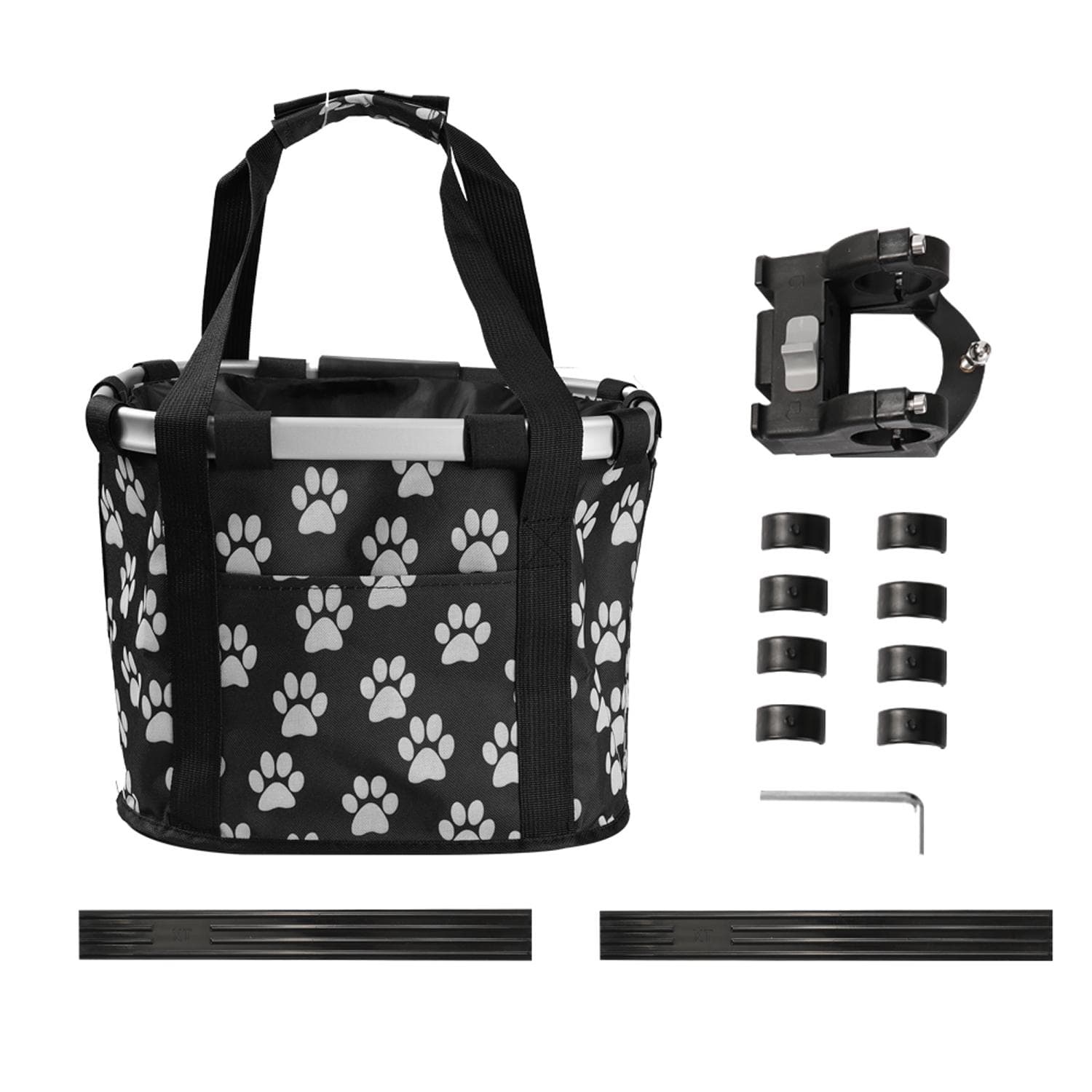 Bike Detachable Basket Bicycle Front Pet Bag Canvas Front Bag Aluminum Alloy Frame Pet Basket black