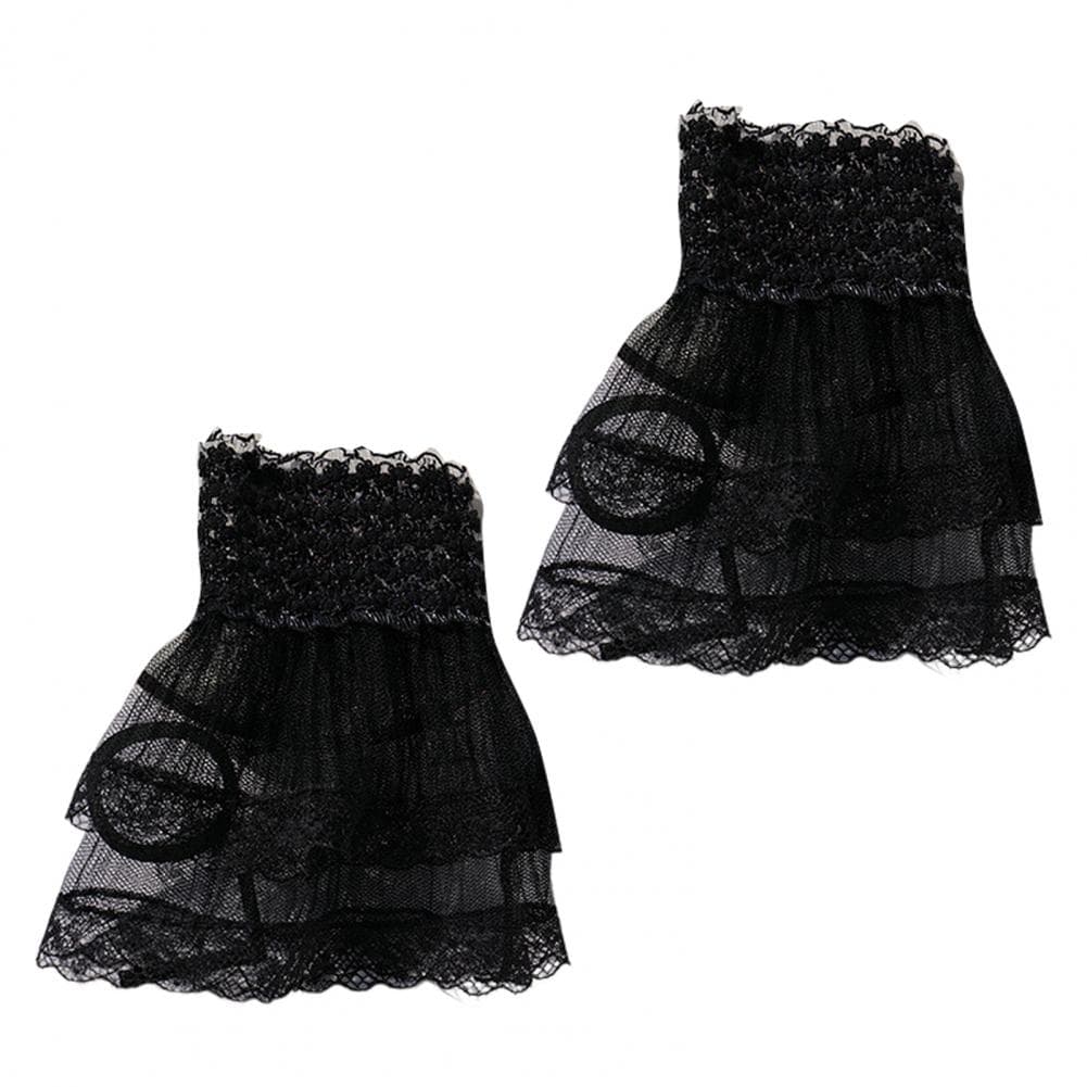 1 Pair Women Prom Gloves See-through Lace Hollow Out Ruffle Edge Thin Wrist Cuff Fingerless Performances Bride Wedding Mittens black