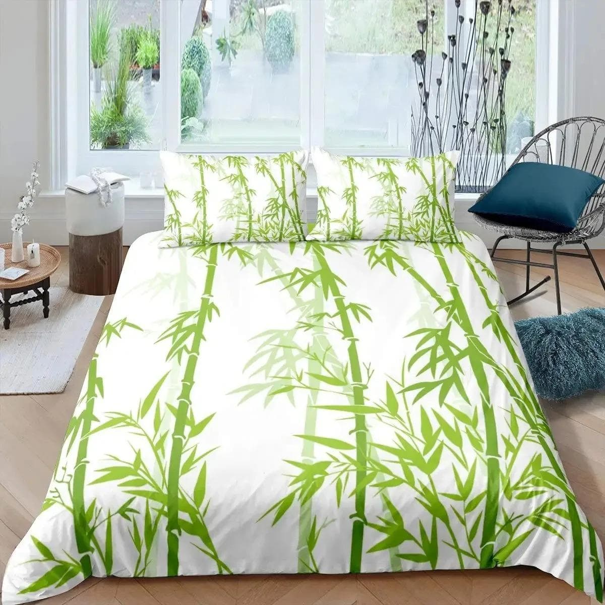 Bamboo Duvet Cover Set Bamboo Branches Bedding Set Tree Print Comforter Cover Luxury Retro Floral Style Quilt Cover Queen Size 135X200cm-2pcs