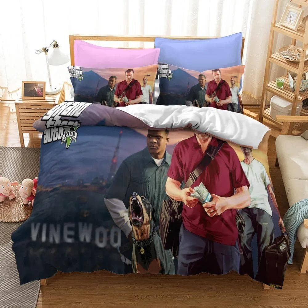 3D Cartoon Game Grand Theft Auto Duvet Cover with Pillow Cover Bedding Set Single Double Twin Full Queen King Bed Set Room Decor 70x133cm 2pcs
