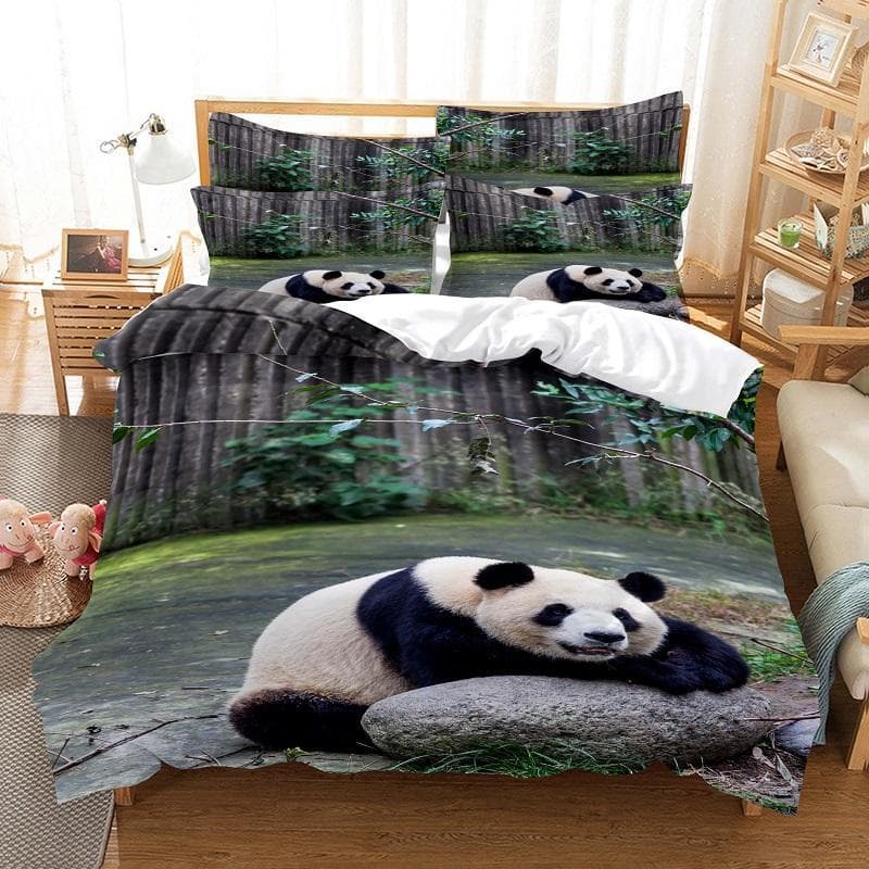 Panda Duvet Cover Set Cute Animal Pattern Twin Bedding Set for Boys Girls Microfiber Wild Giant Panda King Size Comforter Cover EU Single(135x200cm)