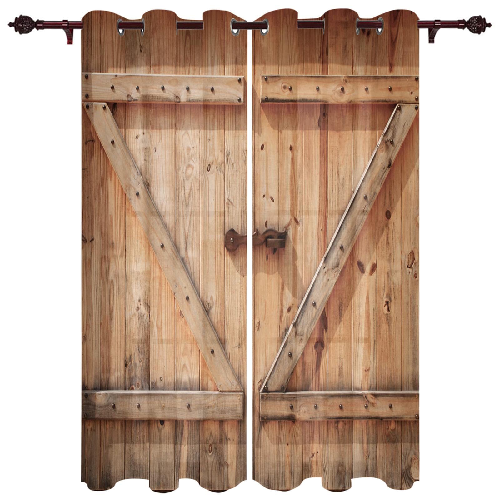 Wooden Door Retro Style Window Curtain Bedroom Living Room Window Drapes Kitchen Decoration Blinds Curtain 135W x 60H(cm) x1