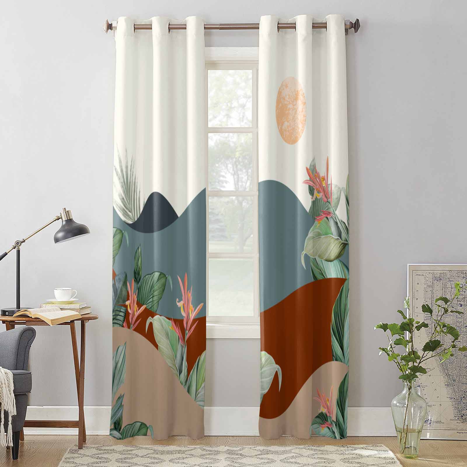 Boho Geometric Abstract Leaves Window Curtains for Living Room Luxury Bedroom Curtain Kitchen Blinds Drapes Curtains 135W x 60H(cm) x1