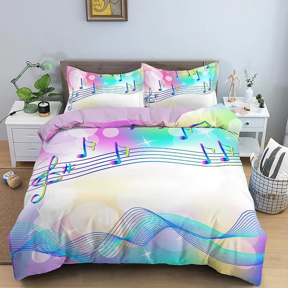 Music Duvet Cover Musical Notes Bedding Set Microfiber Instrument Violin Cello Quilt Cover Twin Full Queen King for Girls Teen EU King(240x220cm)