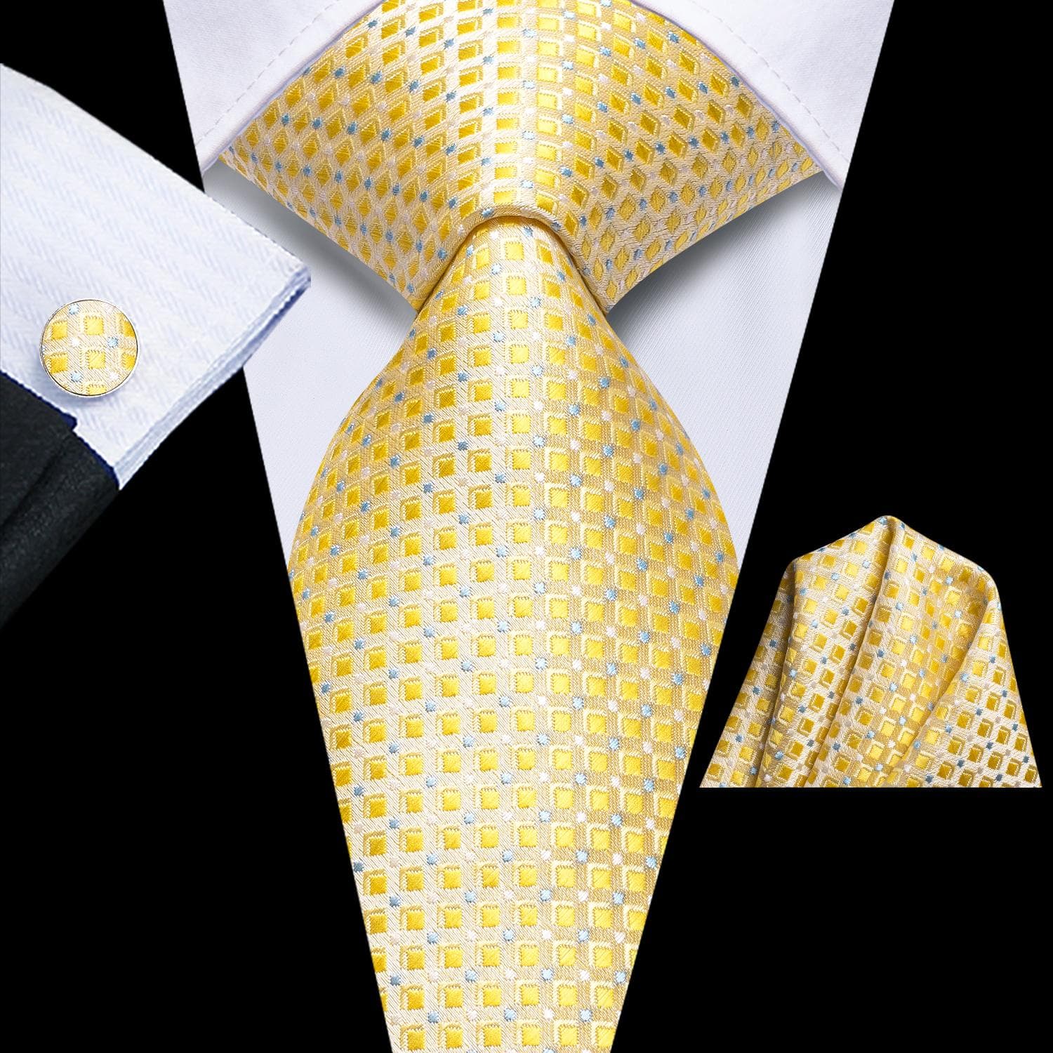 Hi-Tie New Fashion Mens Tie Business Necktie Hanky Cufflinks Tie Set N-3778