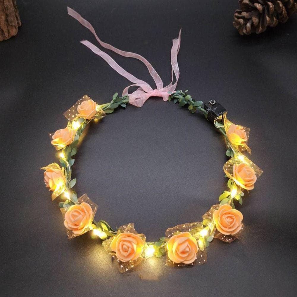 Flower Luminous Wedding Wreath Decoration LED Light Garland Women Headwear Crown Flower Headband orange