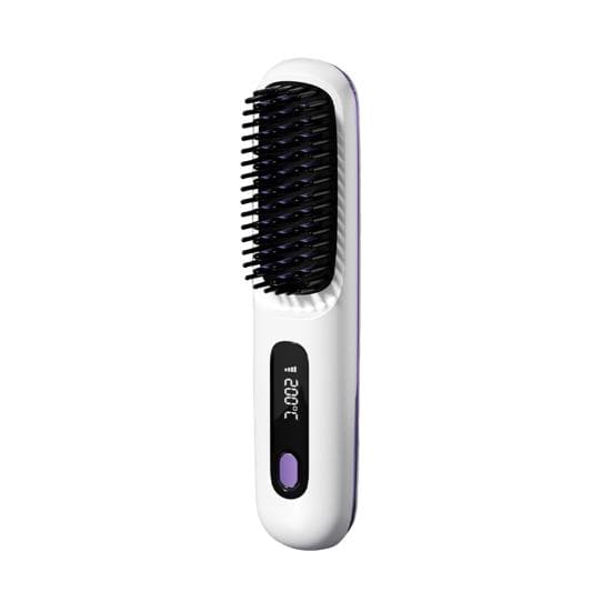 Portable Cordless Hair Straightener Brush Rechargeable Heated Hair Straightening Comb for Travel Mini Hair Styler Tool for Women white