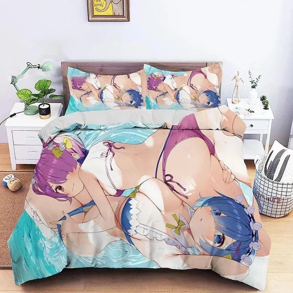 3D Printed Anime Re Zero Ram Rem Bedding Set Duvet Cover Bedroom Comforter Single Twin King _Size Quilt Cover Home Textiles 70x133cm 2pcs