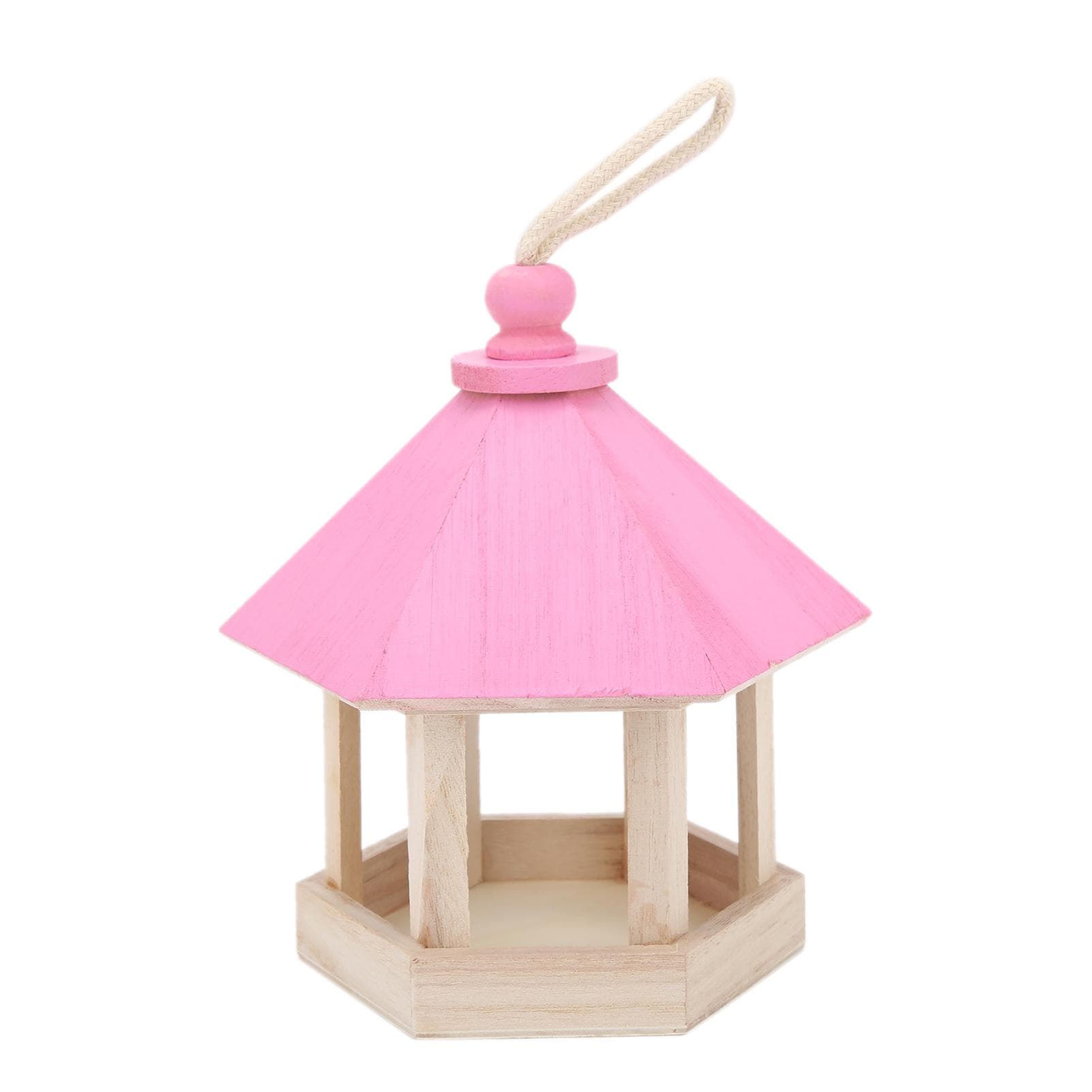 Wooden Bird Feeder Handmaking Outdoor Hanging Parrots Birdhouse Feeder with RoofPink pink