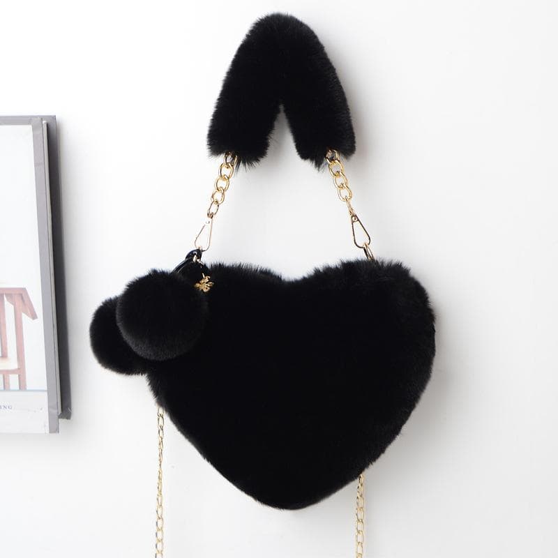 Yogodlns Women Hand Bags New Plush Love Heart Shaped New Fashionable Solid Color Soft Comfortable Purses and Handbags Bags for Ladies 23x18cm black