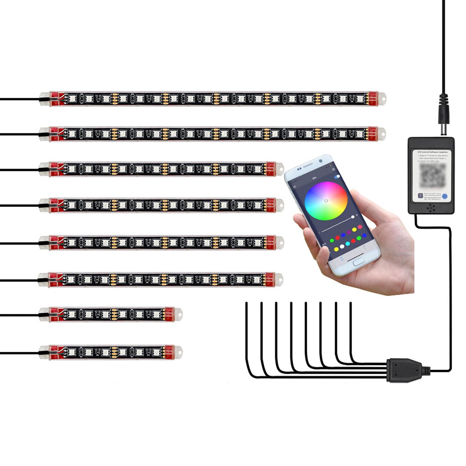 12PCS Motorcycle LED Light Kits Colorful Motorcycle LED Light APP Control Light Strips IP65 8pcs black
