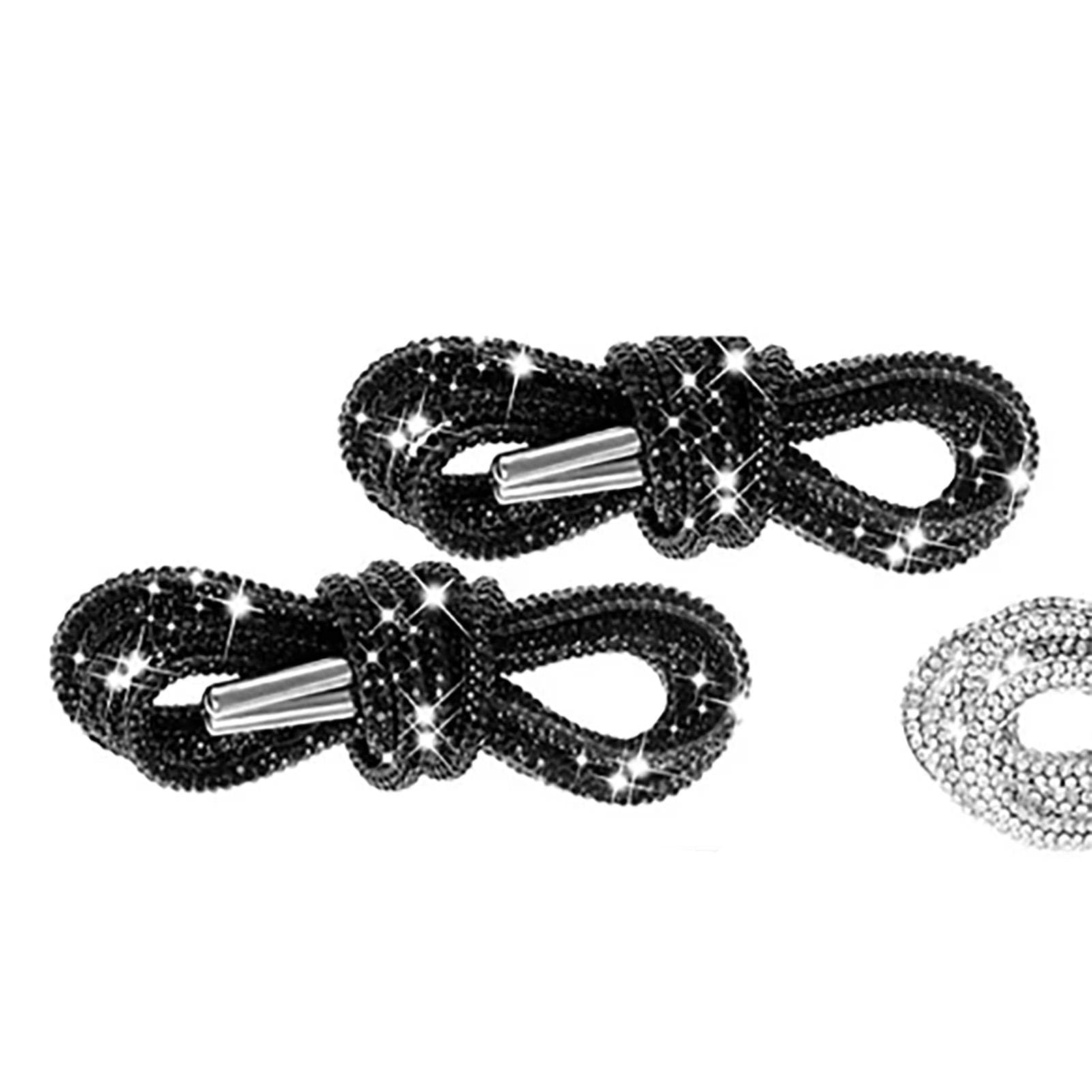 2pcs Rhinestone Shoelaces Lightweight 4mm Diameter 120cm Length Black Shoelaces for Boots Tennis