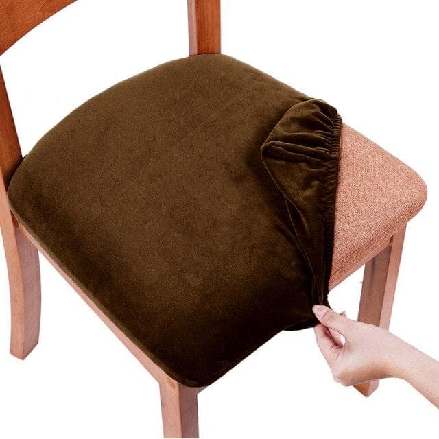 Velvet Spandex Dining Room Chair Seat Covers Removable Washable Elastic Cushion Covers For Upholstered Dining Chair dark brown