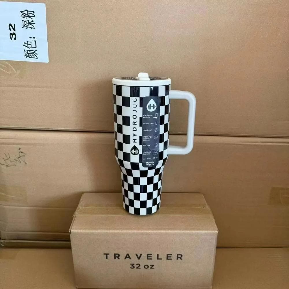 HydroJug Tumbler 32OZ/40OZ Traveler Straw Lid Stainless Steel Vacuum Insulated Car Mug Double Wall Thermal Iced Travel 32OZ black white