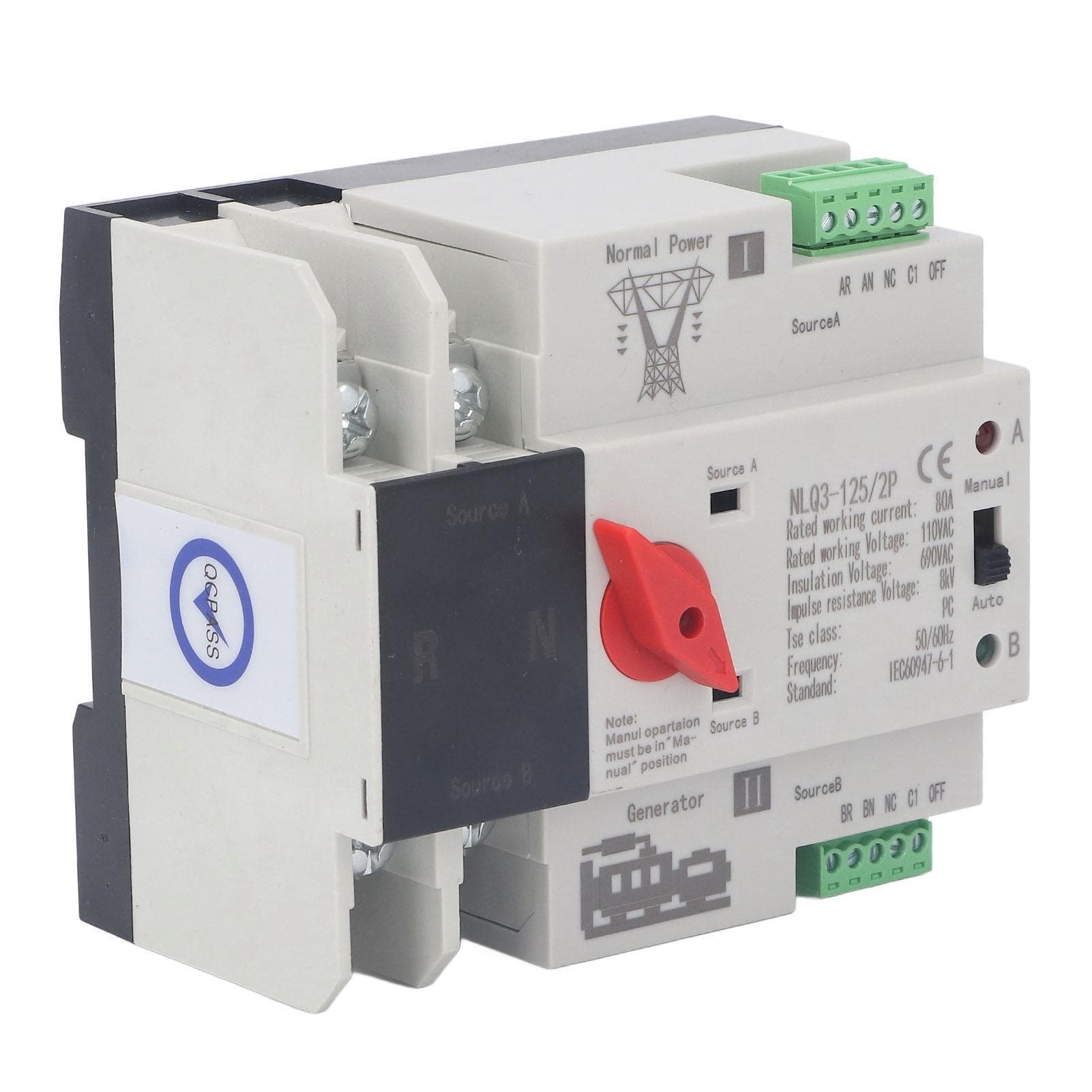 Dual Power Automatic Transfer Switch 80A Millisecond Switching Generator Changeover Switch AC110V