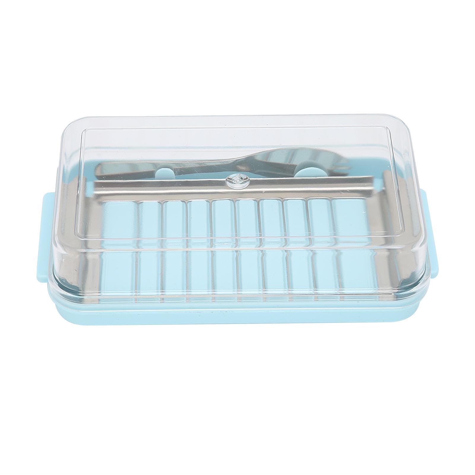 Stainless Steel Butter Cutter Box Cheese Storage Container with Transparent Cover for KitchenBlue