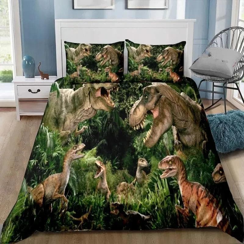 Dinosaur Jurassic Park 3D Print Bedding Set Single Twin Full Queen King Size Bed Set Adult Kid Bedroom Bedding Gift 150X200cm-3pcs
