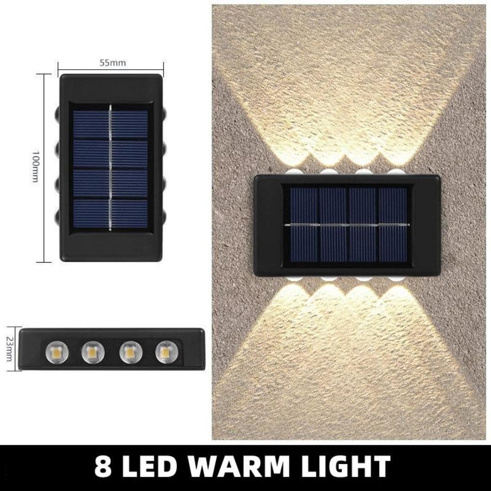 Solar Multifunctional Wall Lamp Outdoor Waterproof and Security LED Courtyard Fence Garden Decorative Light 8LED-warm-2pcs