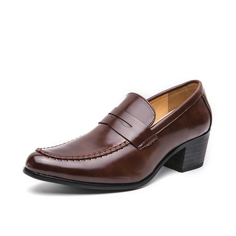 Casual Leather Men's Business Footwear Slip on Office Male Formal Shoes Wedding Party Men Dress Shoes New High Heels Moccasins 43 brown