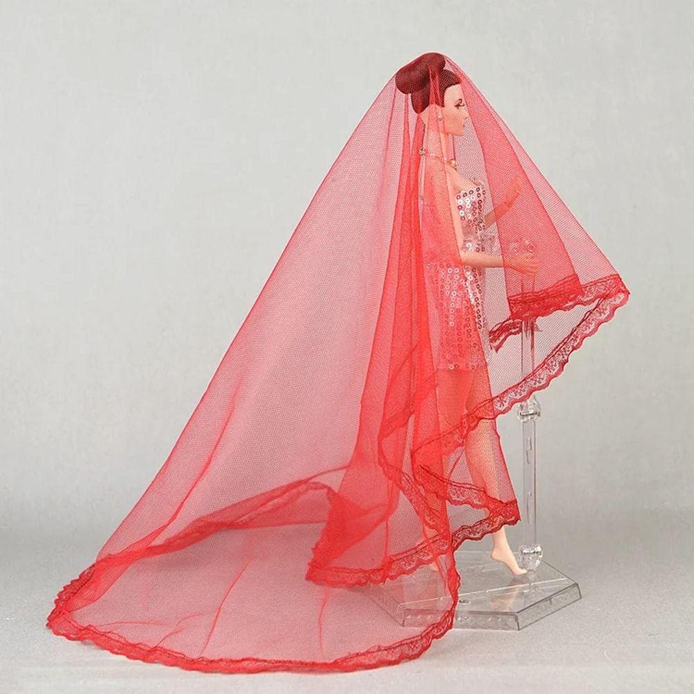 Headwear Doll Veil Headdress Doll Wedding Veil Fashion Doll Lace Veil  DIY Toys red