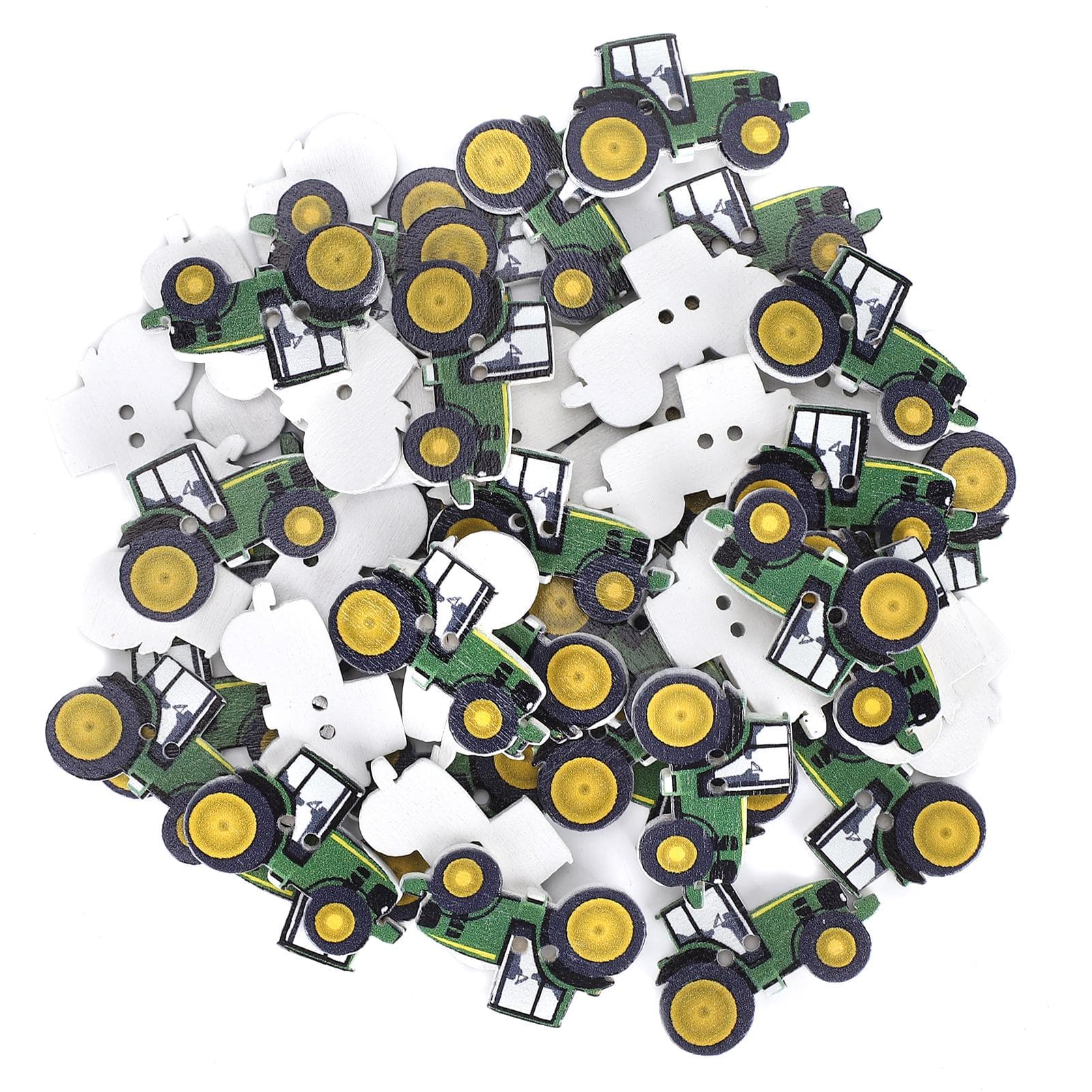 150pcs Wooden Button Cute Cartoon Tractor Painting Christmas Decoration for Clothes Backpack Wall
