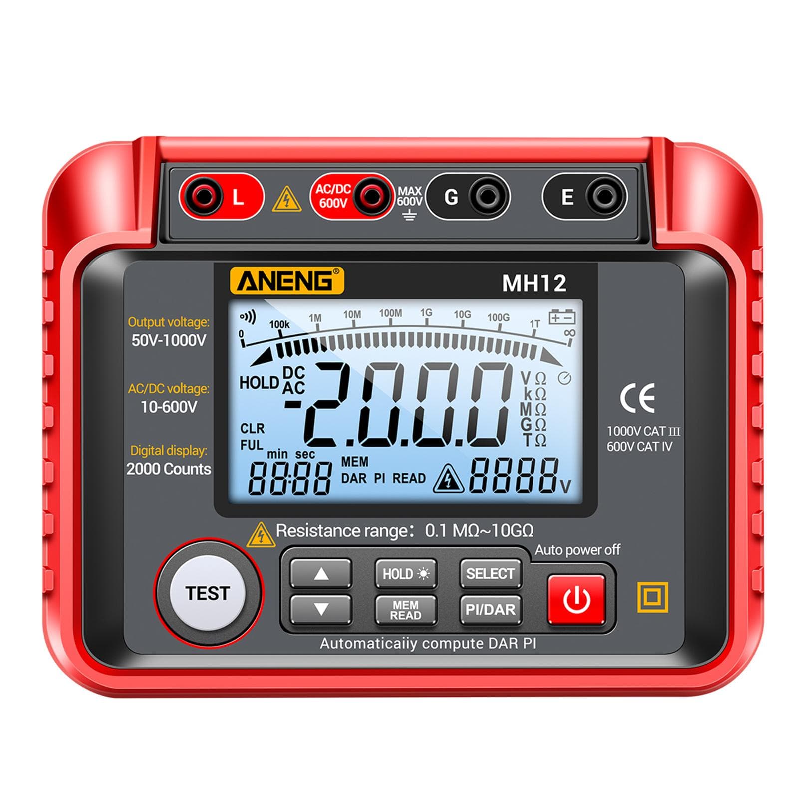 ANENG MH12 Insulation Resistance Tester Shaking Table High Precision Megger Digital Insulation red