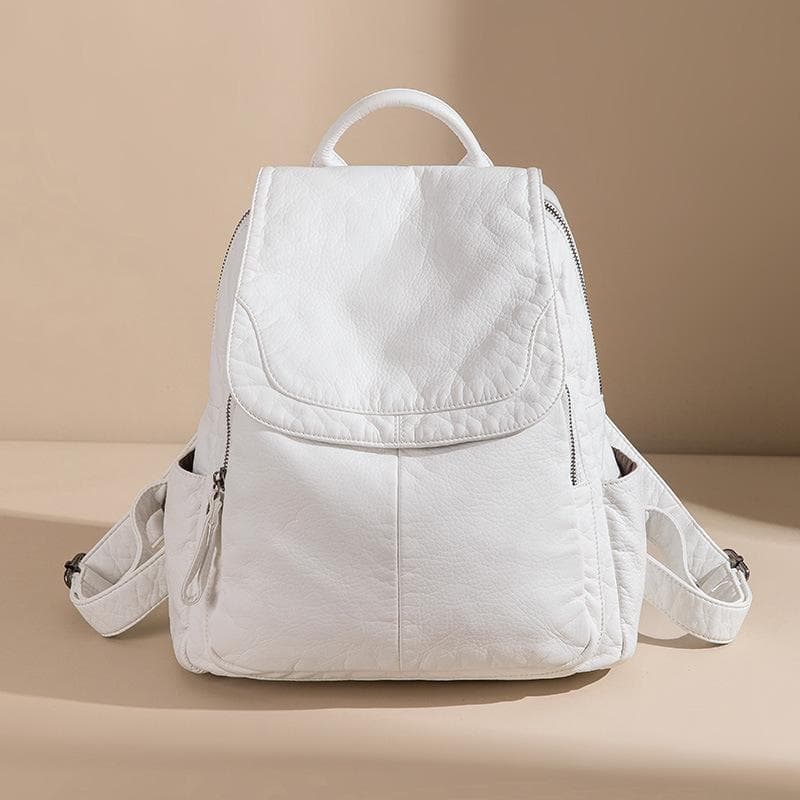 Wash Water Backpack Women's Soft Leather Wash Backpack Women's Travel Backpack Large Capacity Leisure College Bag
