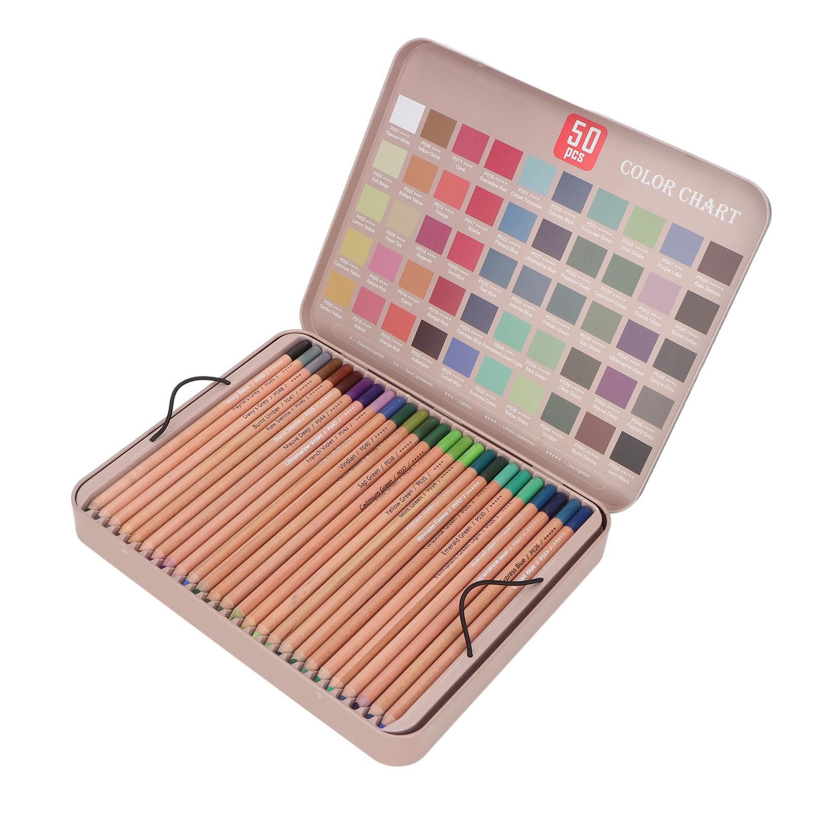 50 Colors Colored Pencil Professional Drawing Set with Storage Box for Graffiti Coloring Design