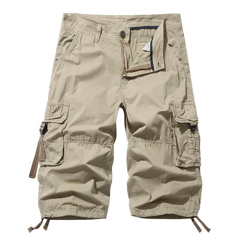 Mens 3/4 Cargo Shorts Summer Casual Cotton Combat Pants Multi Pocket 38 khaki