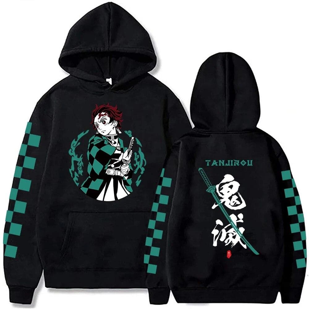 Y2k Harajuku Unisex Casual Pullover Clothes Tops Demon Slayer Japan Anime Plus Size Hoodie Tanjiro Kamado Men Women Sweatshirts XS black