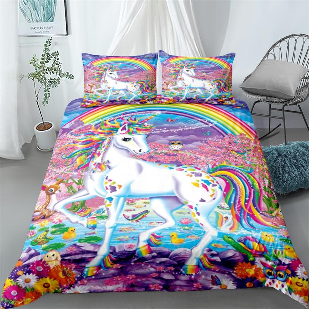 Fairy Tale Unicorn Bedding Set Single Twin Double Queen King Cal King Size Bed Linen Set EU single(135x200cm)