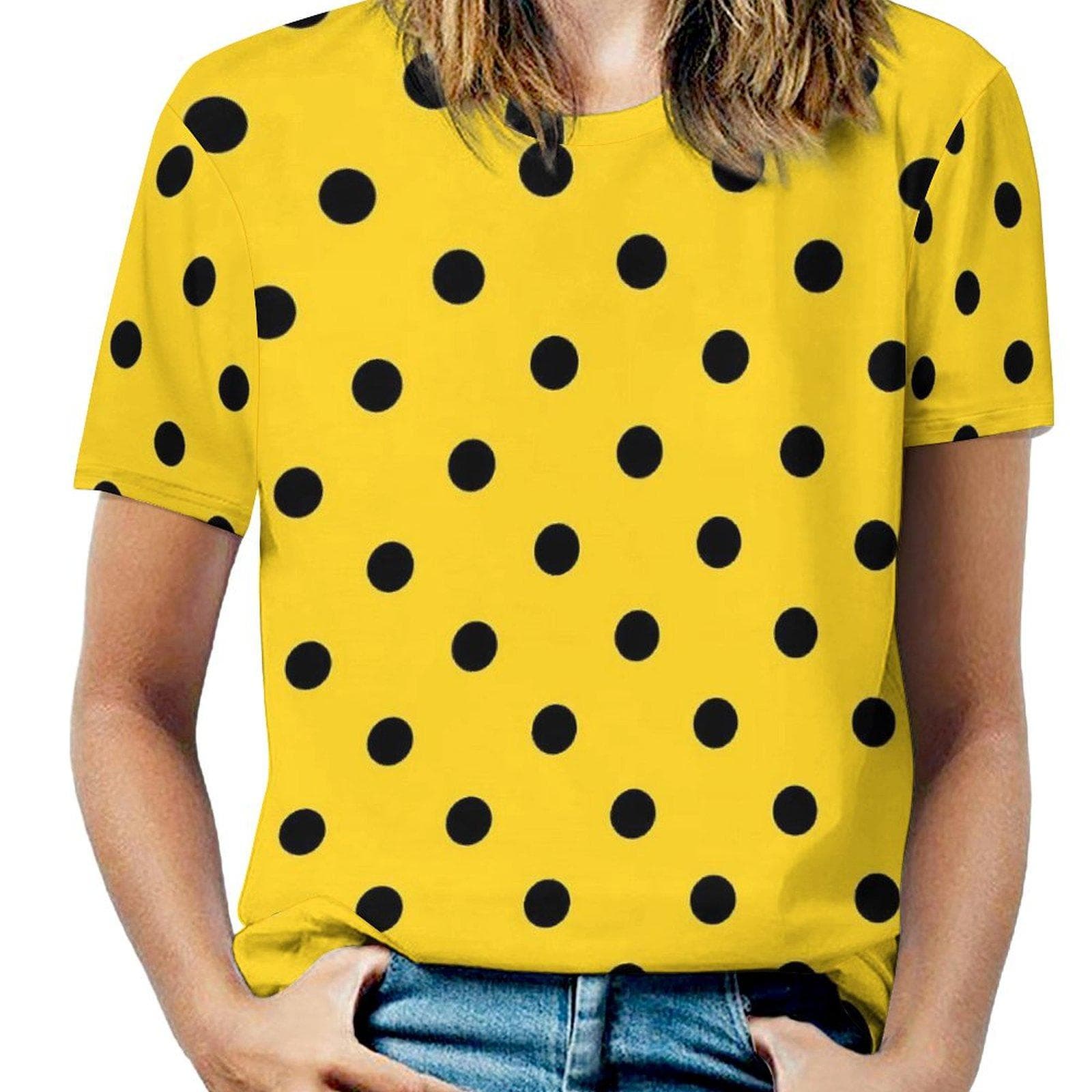 Black White Polka Dots T-Shirt O Neck Retro Print Oversized T Shirts Short Sleeve Street Style Tees Women Beach Design Tops L