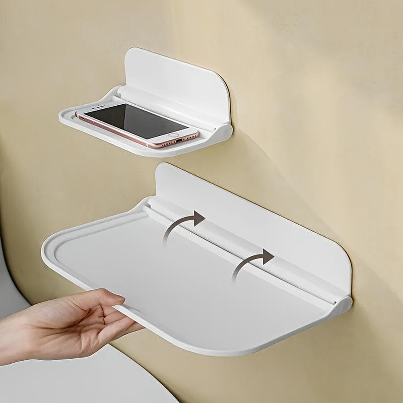 1 No Drill Wall Mount Foldable Shelf - Plastic No-Punch Folding Storage Shelf for Bathroom, Kitchen, Bedroom, Office Accessories - Home Organization white