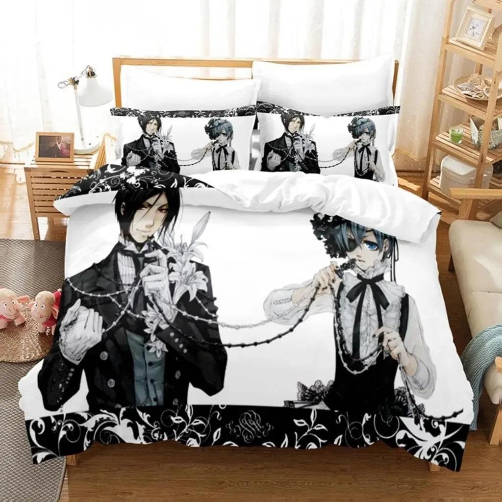 Anime Black Butler Sebastian Bedding Set Boys Girls Twin Queen Size Duvet Cover Pillowcase Bed Kids Adult Home Textileextile 70x133cm 2pcs
