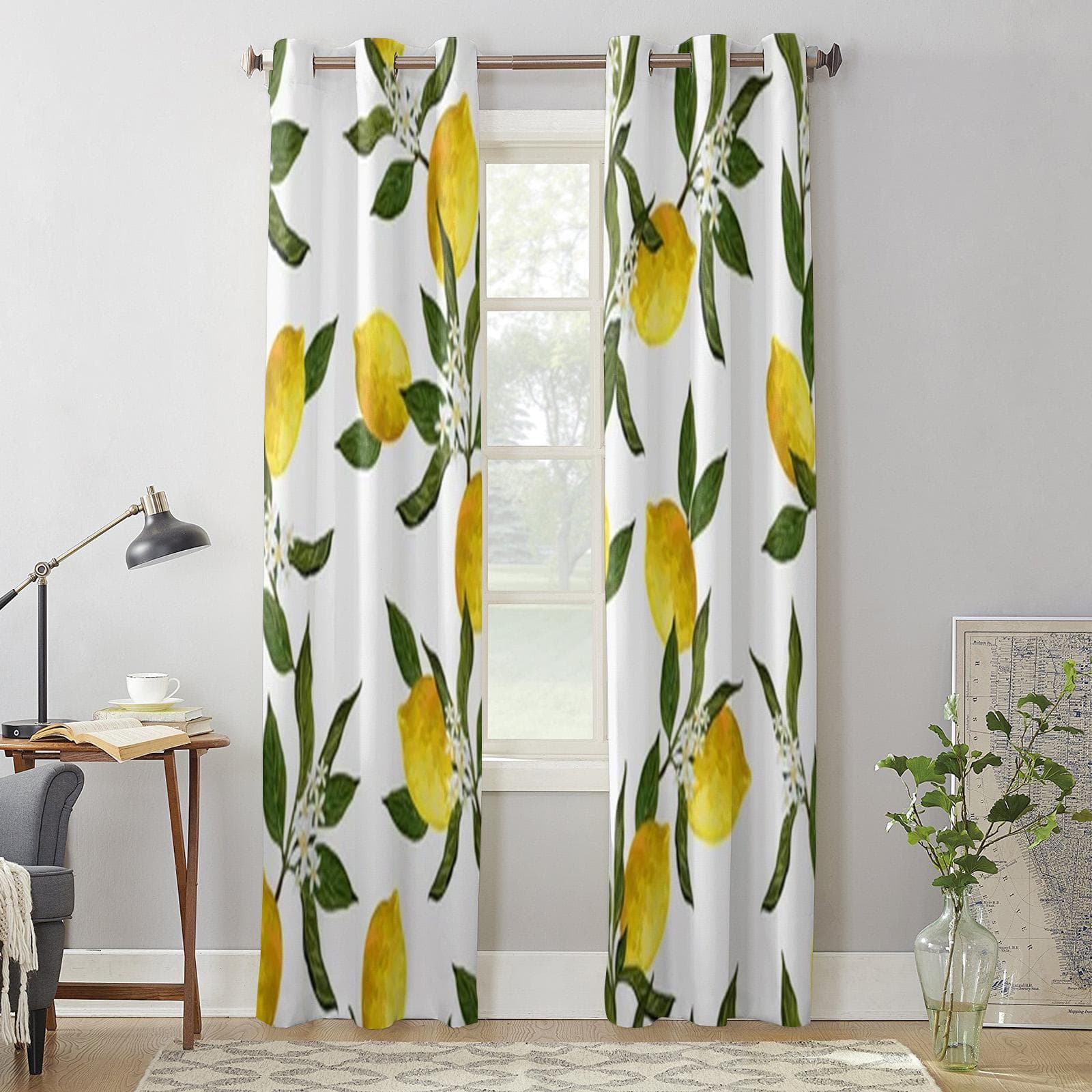 Lemons And Flowers Window Curtains For Living Room Bedroom Luxury Modern Kitchen Curtains Fabric Drapes 135W x 160H(cm) x1
