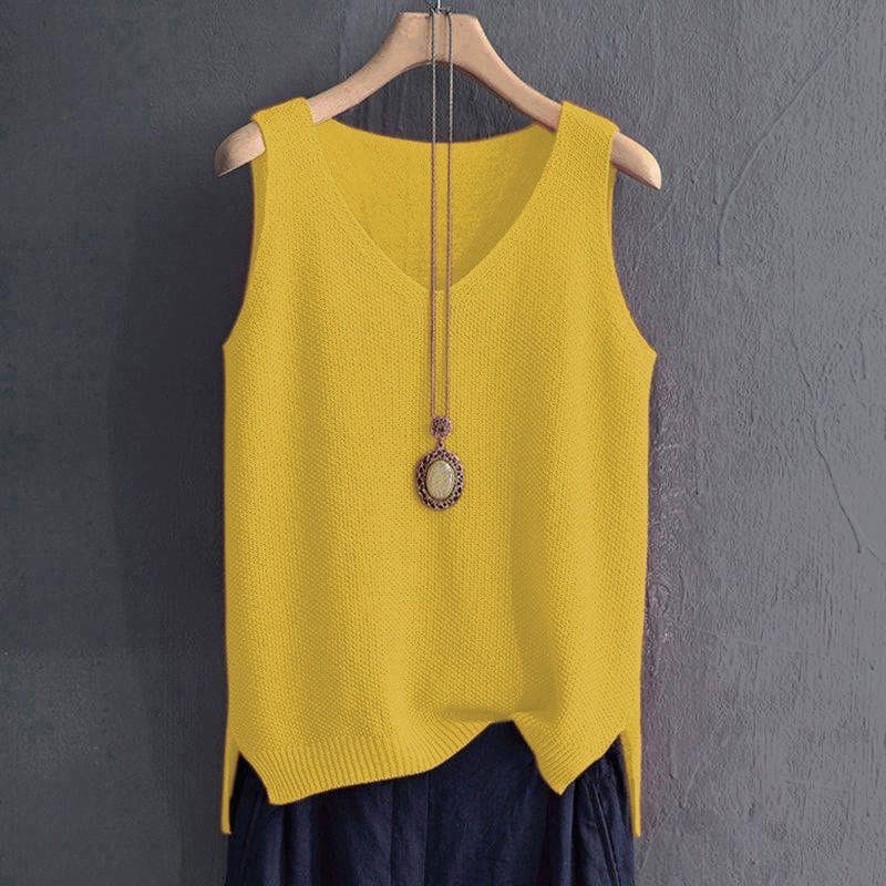 Spring V-neck Vest Female Student Knitted Sweater Waistcoat Vest Plus Size XXXXL yellow