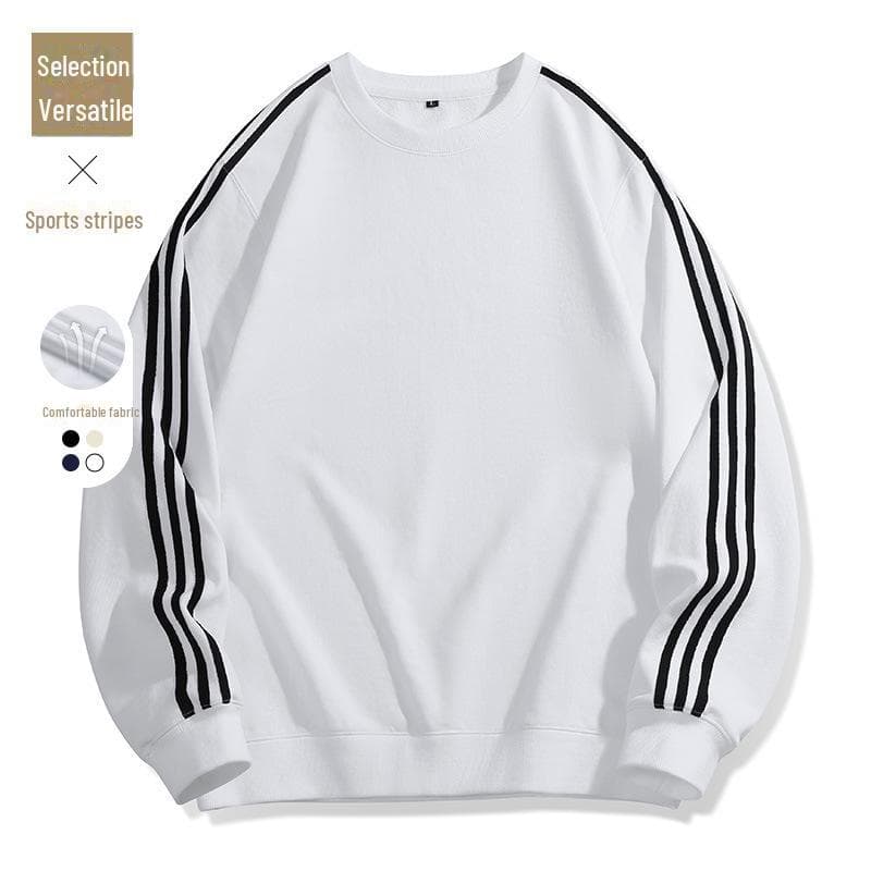 Unisex Striped Round-Neck Sweatshirt - Trendy Spring/Autumn Long-Sleeve Top XL