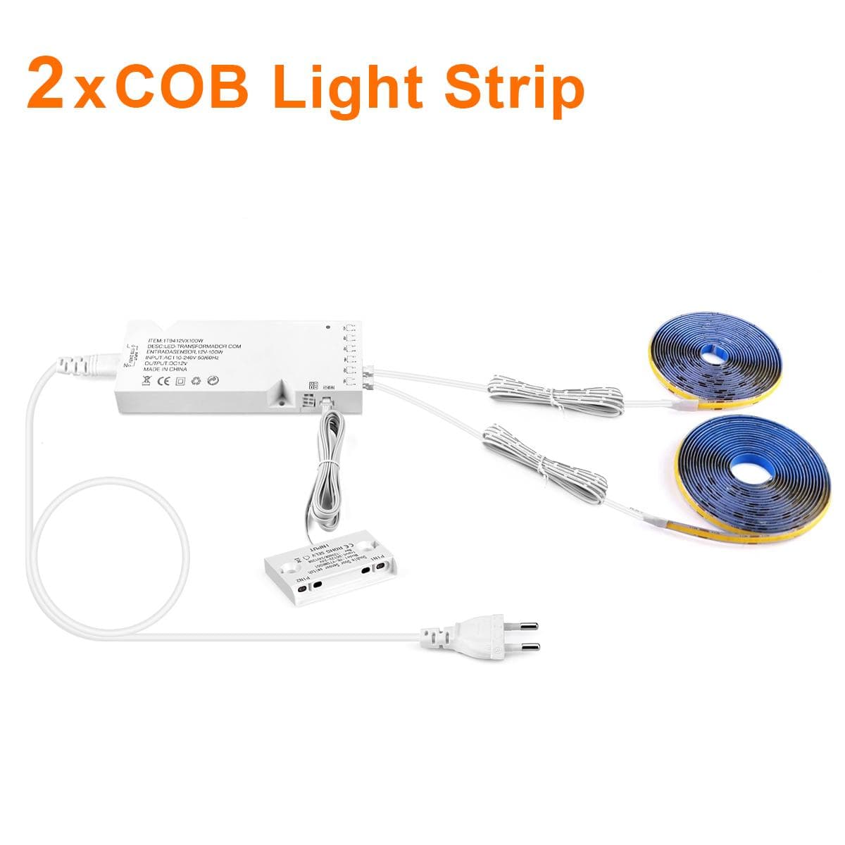 Double Door Sensor Control COB LED Strip Lights Smart Showcase Wardrobe Wine Cabinet Integrated Lighting Proximity Sensor Switch 2PCS-1M white