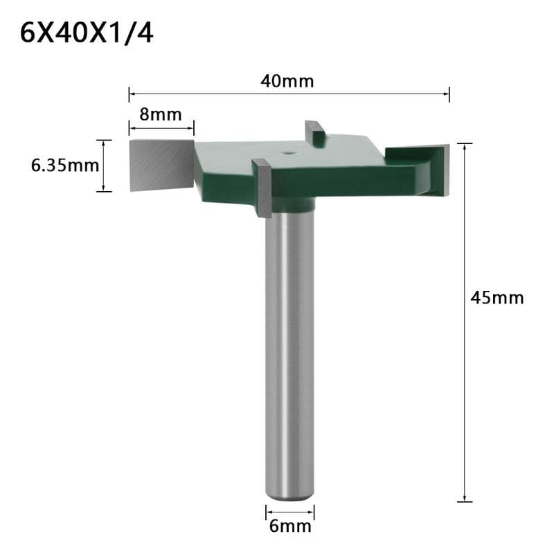 1/4inch 6mm Shank 4 Edge T Type Slotting Cutter Woodworking Tool Router Bits For Wood Industrial Grade Milling Cutter Slotting 6*40*1/4 green