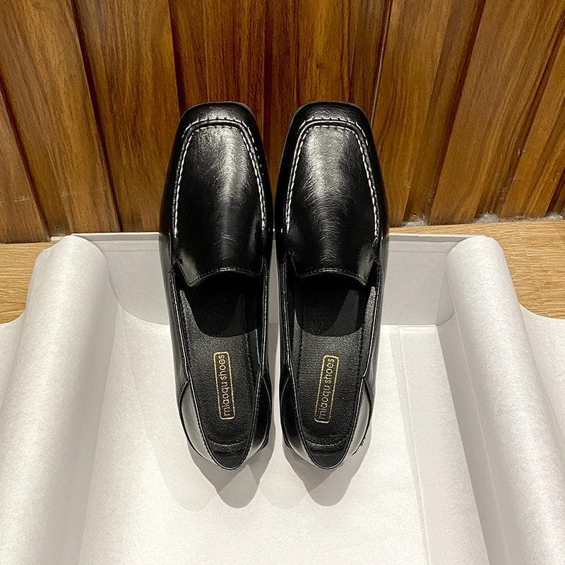 Small Leather Shoes Women's British Style New Japanese Soft Leather Thick Heel Single Shoes All-match Retro Mid-heel Loafers 38 black