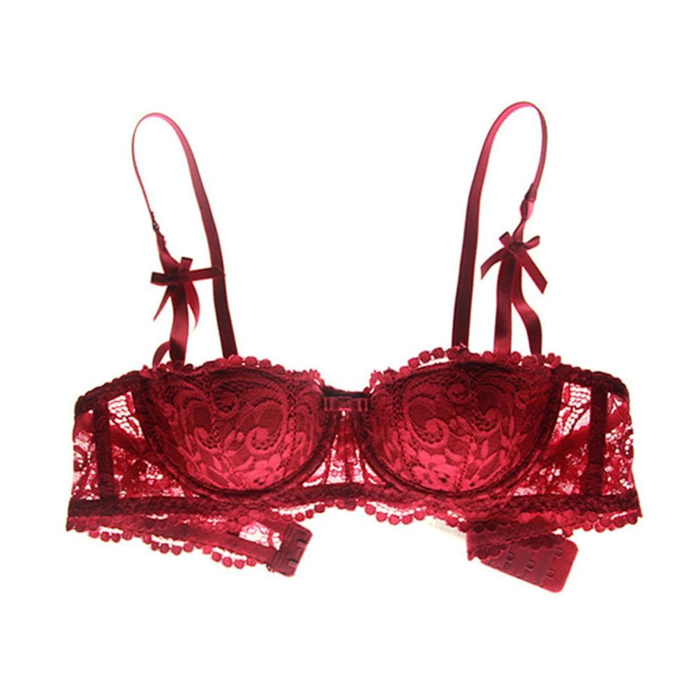 Varsbaby Sexy Lace Bra Half Cup Push Up UnderwearThin Cotton Women Bras 34B red