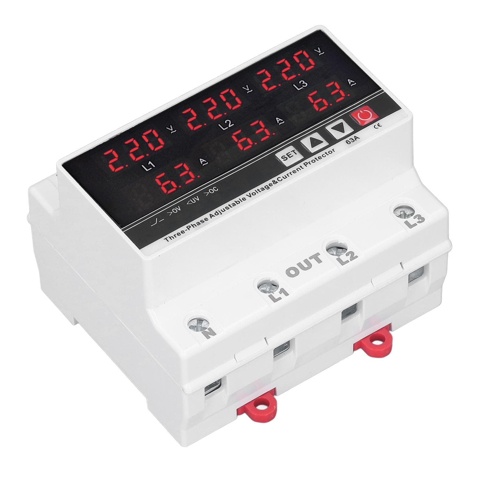 Undervoltage Protector DIN Rail Adjustable Overcurrent Protector AC120V?300V 63A 3 Phase 3 Wire 4