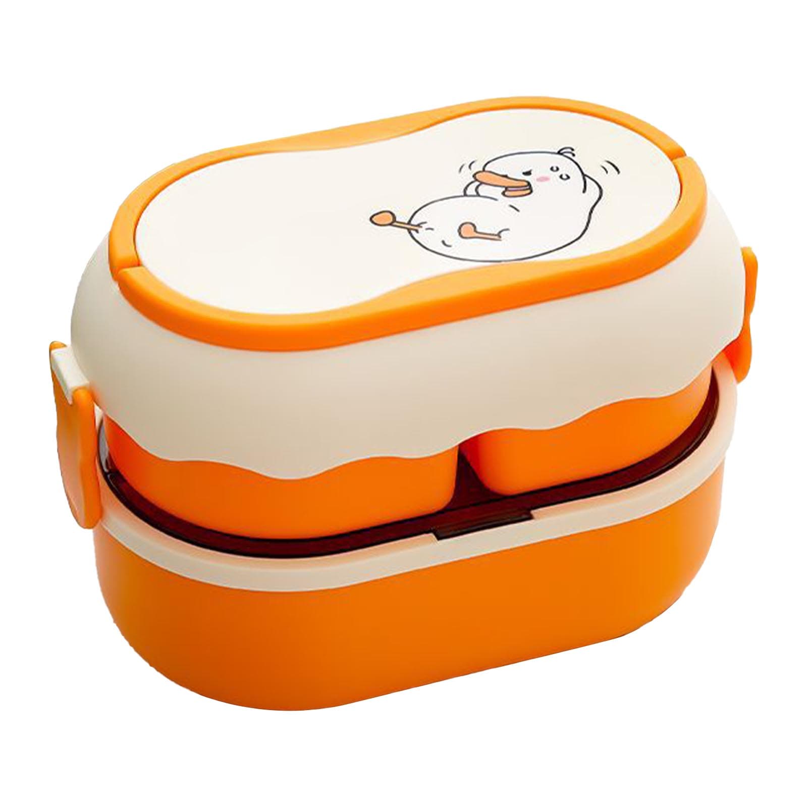 Lunch Box 2 Tier 3 Compartment Large Capacity Microwavable Cute Portable Bento Lunch Box Orange Starlight Orange