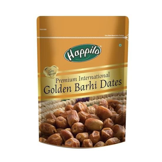 Happilo Premium Golden Barhi Dates 500 g | 100% Naturally Dried | No Preservatives | Fresh & Soft Dates with Natural Sweetness | Gluten Free | Non GMO