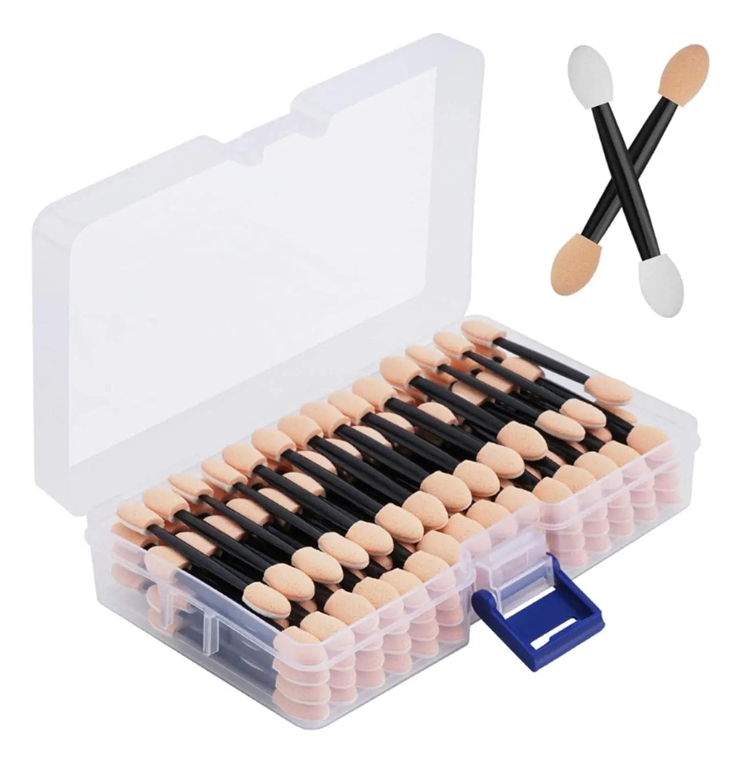 120PCS Disposable Dual Sides Eye Shadow Sponge Applicators With Container Length Eyeshadow Brushes Makeup Applicator 120pcs