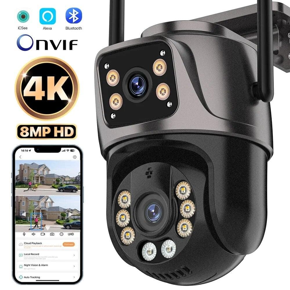 2025 New Wifi Camera 4K 8MP PTZ Dual Lens Dual Screen Security HD IP Camera Outdoor Waterproof Ai Tracking Surveillance Onvif ICsee US Plug